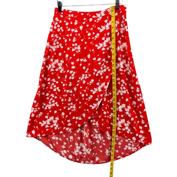 J.CREW Faux Wrap Midi Skirt Womens Red Floral Pull On Elastic Waist Size S - Picture 7 of 8